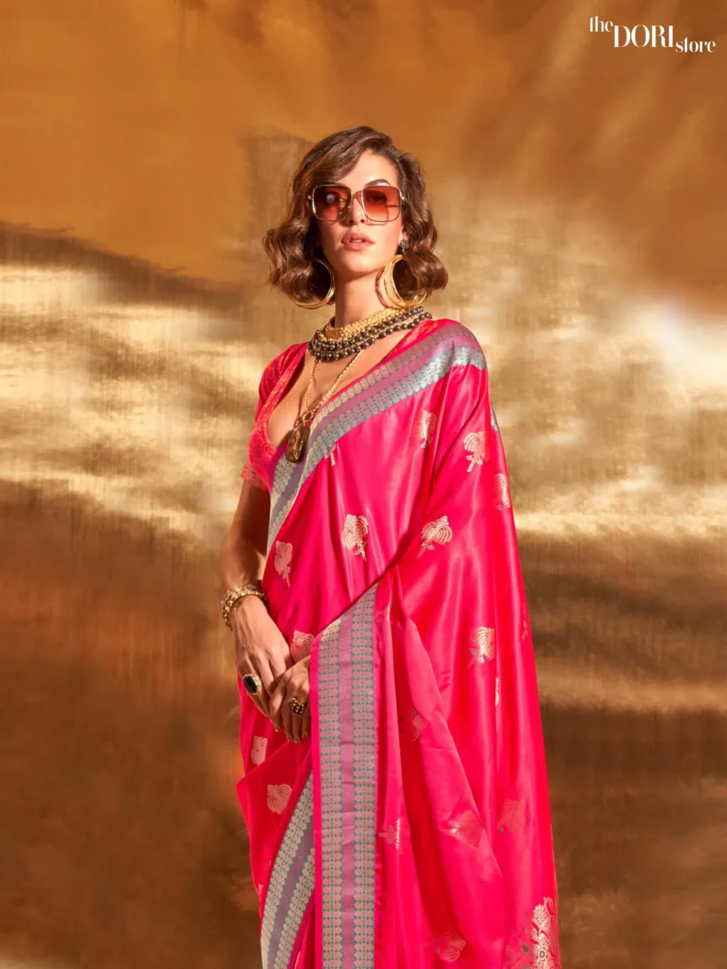 Queen Pink Woven Soft Banarasi Satin Silk Saree - Image 3