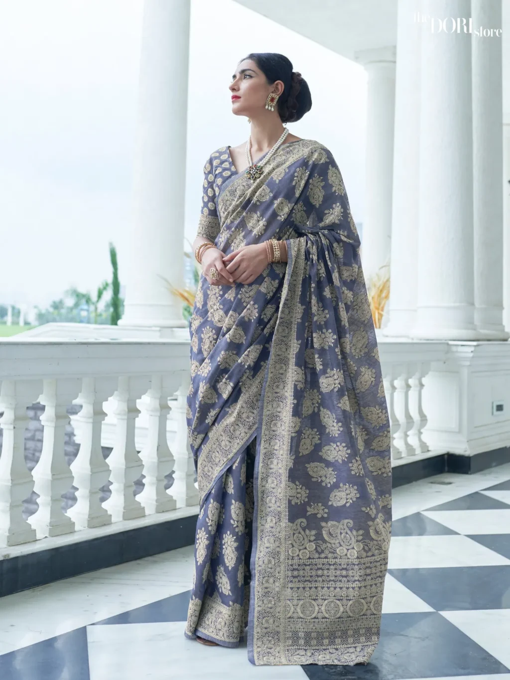 Luxe Blue Lucknowi Georgette Weaving Saree - party wear saree