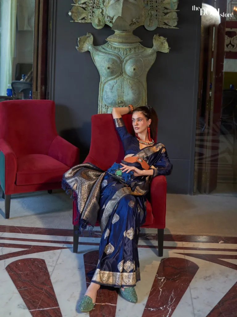 Royal Deep Blue Banarasi Satin Woven Silk Saree - party wear saree