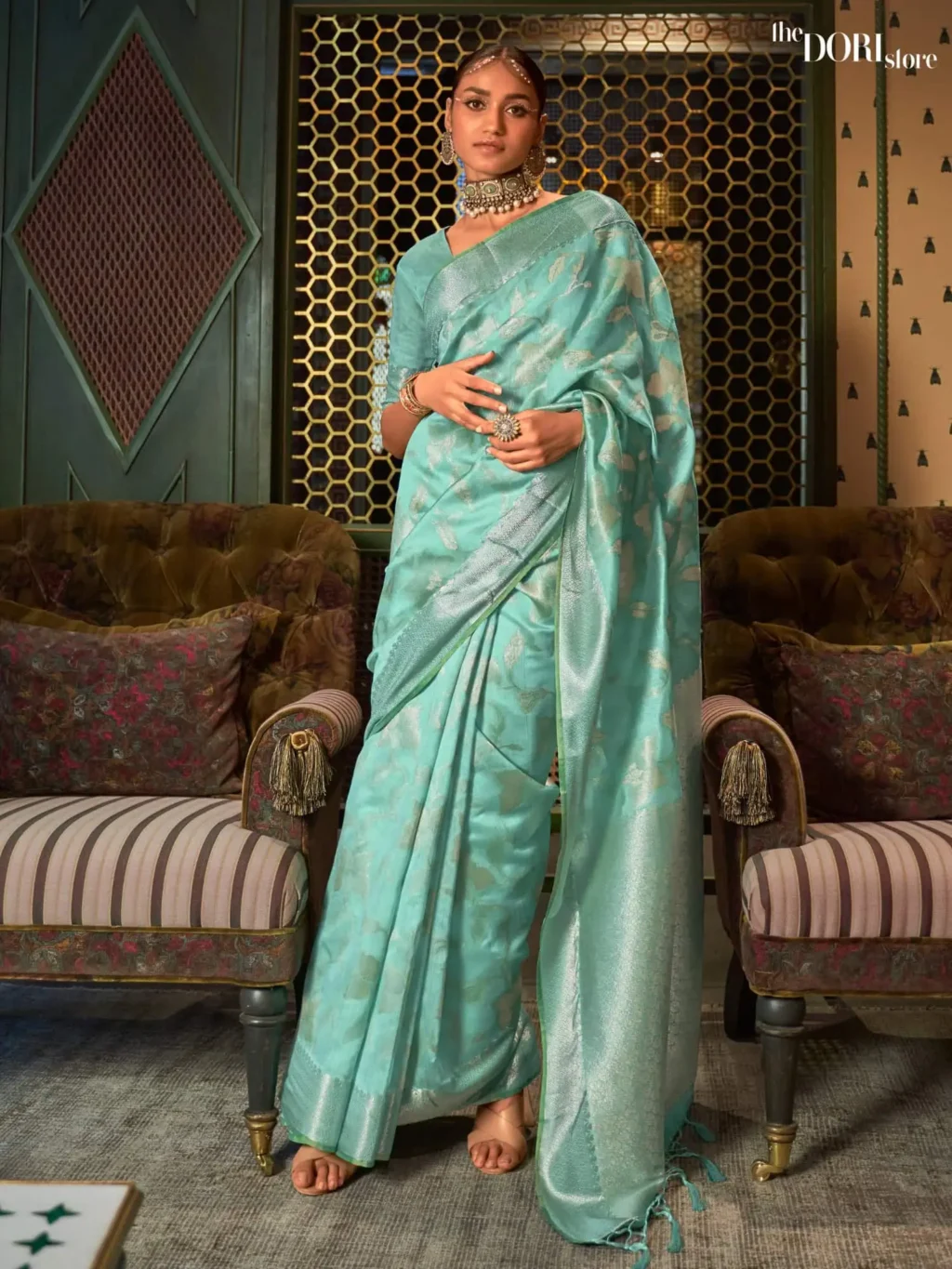 Ethnic Blue Zari Woven Banarasi Silk Saree - party wear saree