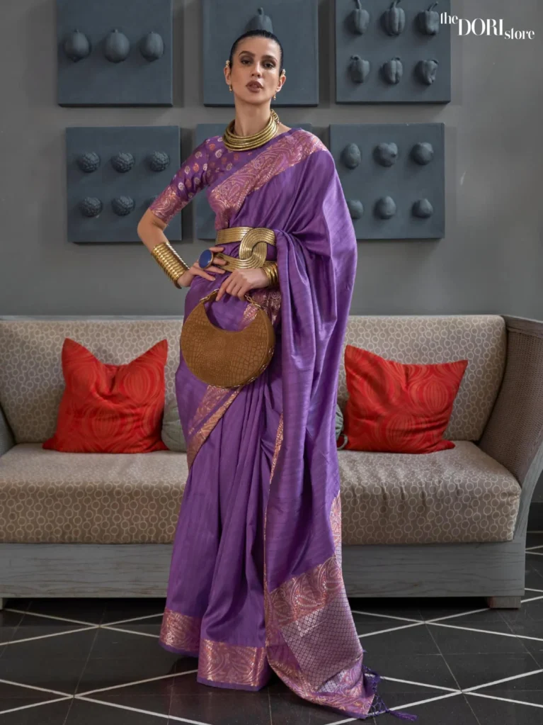 Beautiful Purple Copper Zari Handloom Woven Silk Saree - party wear saree