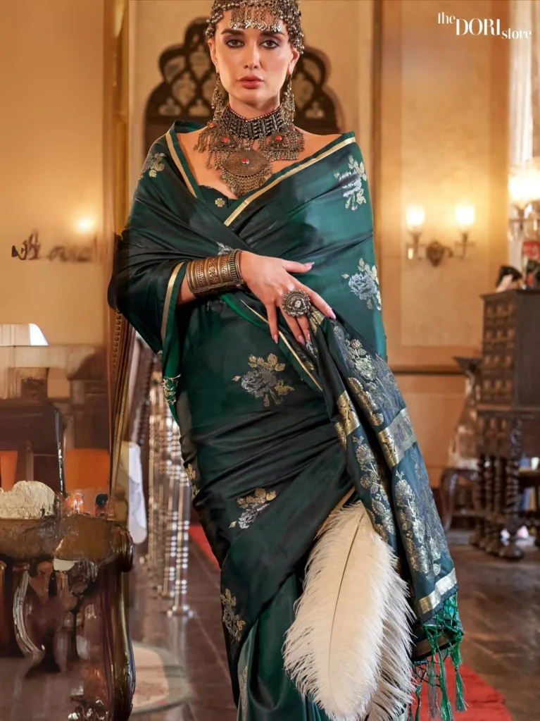 Jungle Green Partywear Banarasi Satin Silk Saree - party wear saree