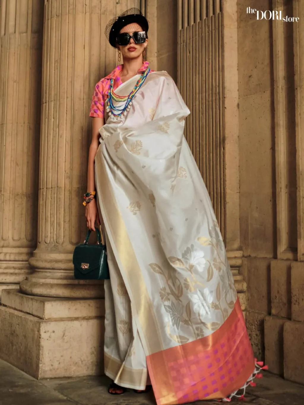 Off White Zari Soft Silk Handloom Woven Saree - party wear saree