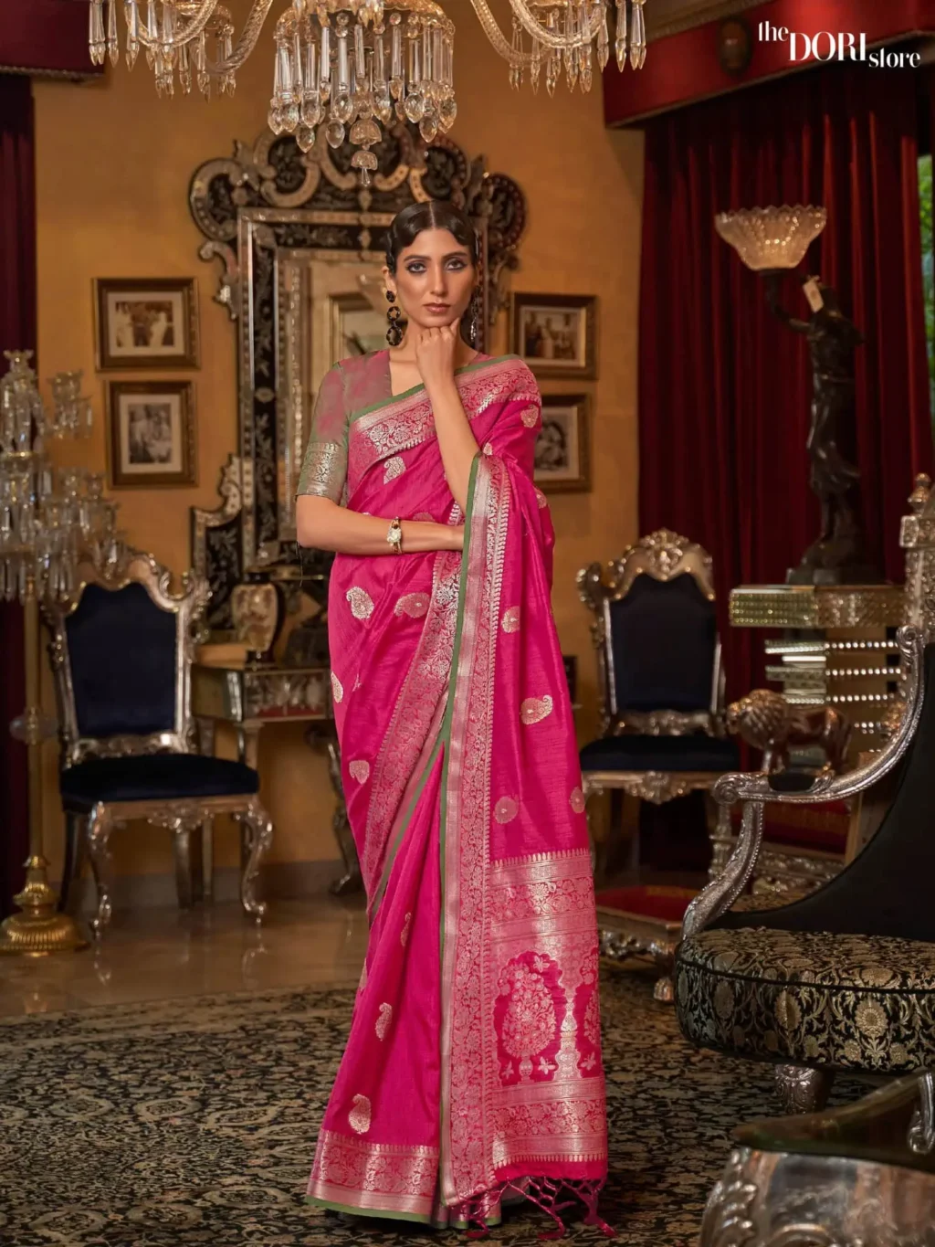 Royal Pink Banarasi Tussar Silk Saree - party wear saree