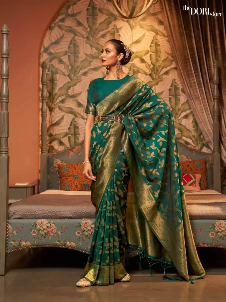 Peacock Green Partywear Banarasi Silk Saree - party wear saree