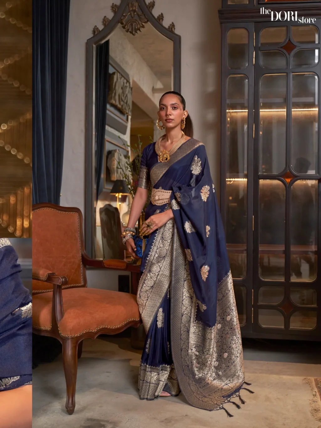 Designer Blue Pure Khadi Georgette Woven Saree - party wear saree