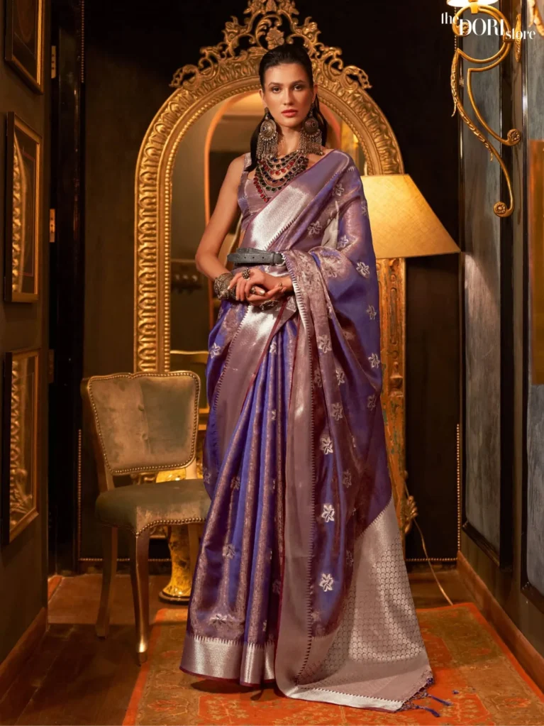 Royal Purple Designer Dual Tone Organza Silk Saree - party wear saree