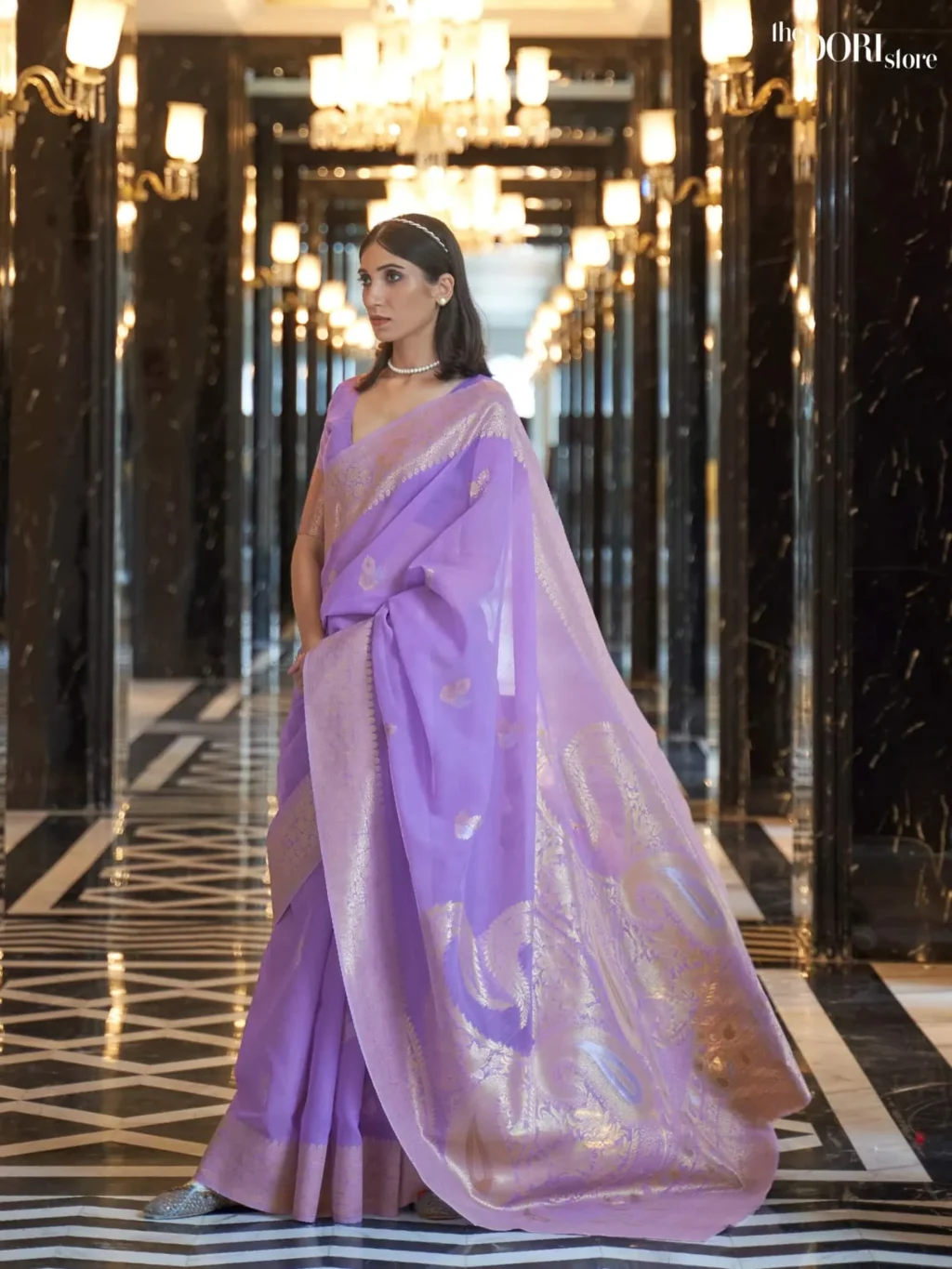 Partywear Luxe Lavender Woven Linen Silk Saree - Image 2