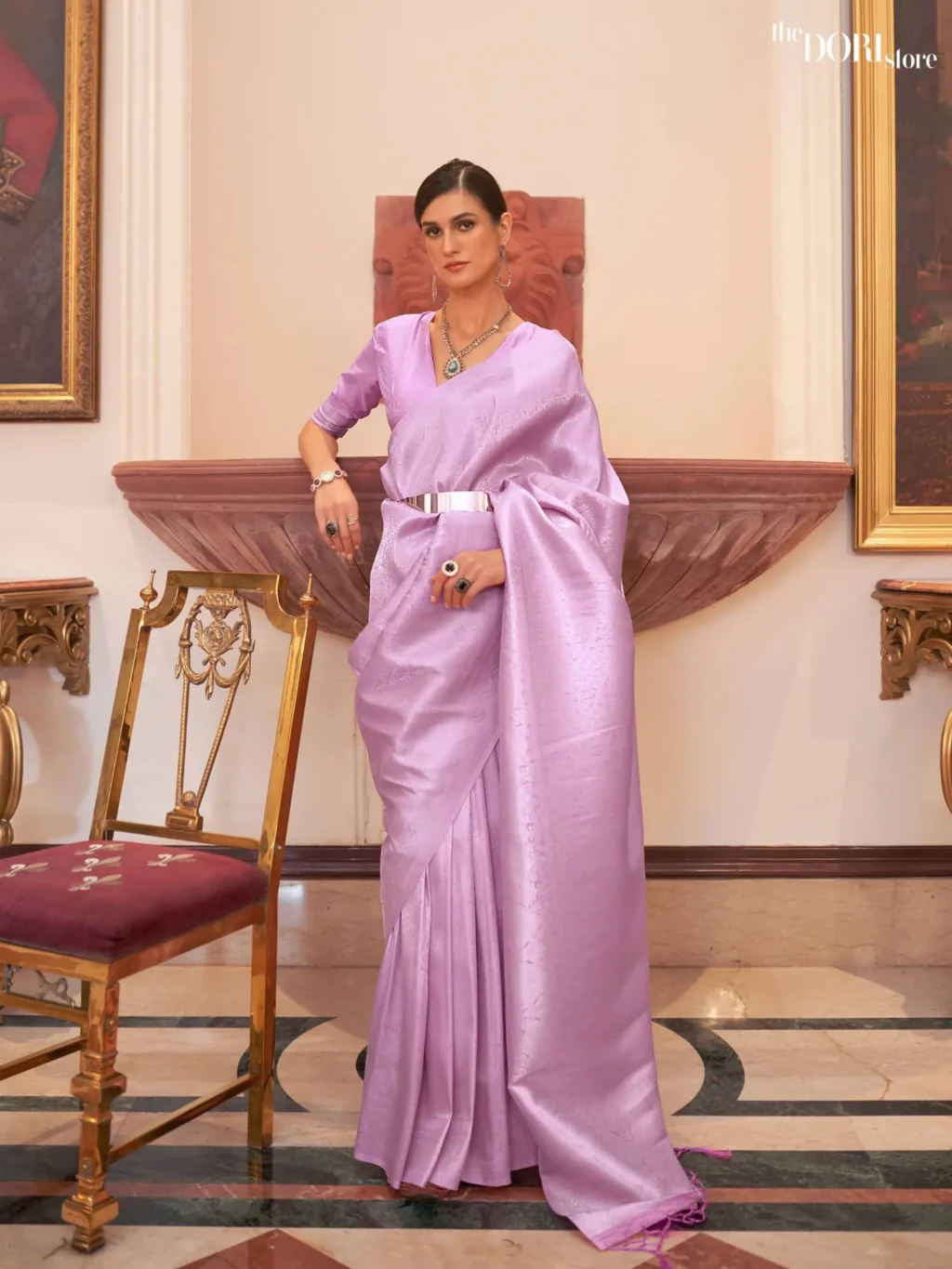 Ethnic Lavender Kanjeevaram Woven Silk Saree - party wear saree