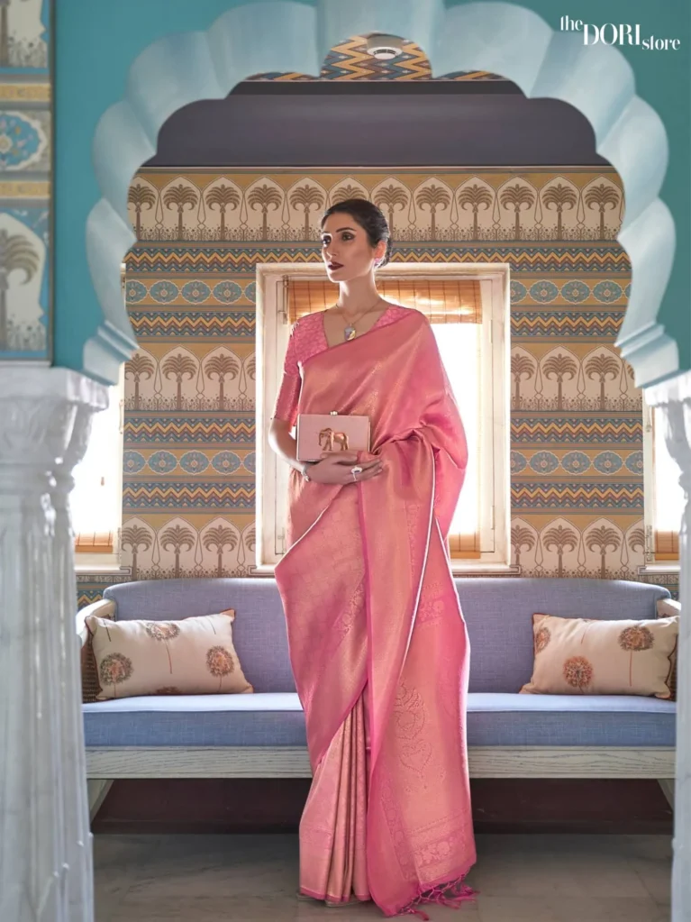 Elegant Pink Kanjeevaram Silk Woven Saree - party wear saree