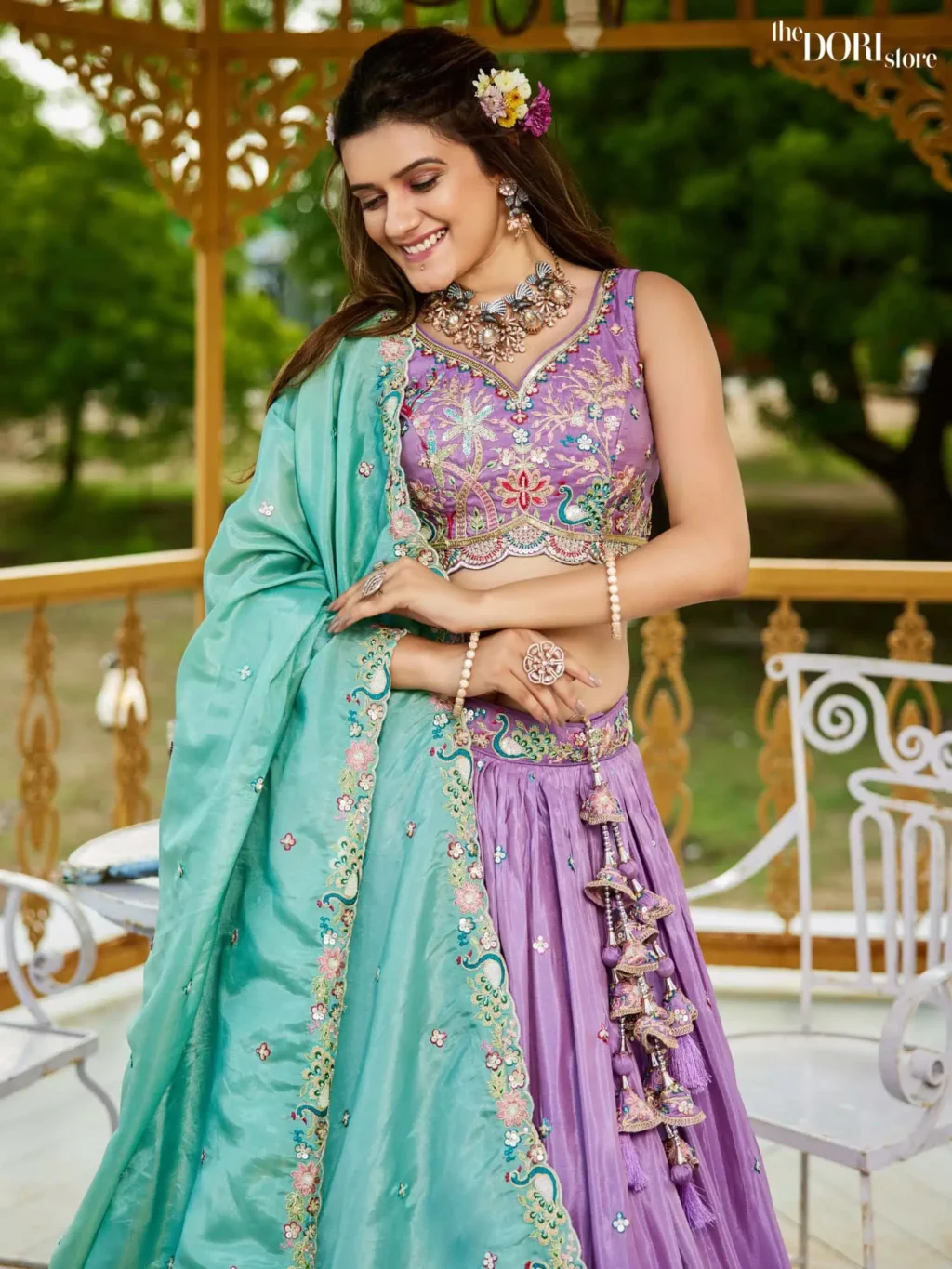 Lavender Purple Satin Sequinse embroidery Semi-Stitched Lehenga choli - Image 4