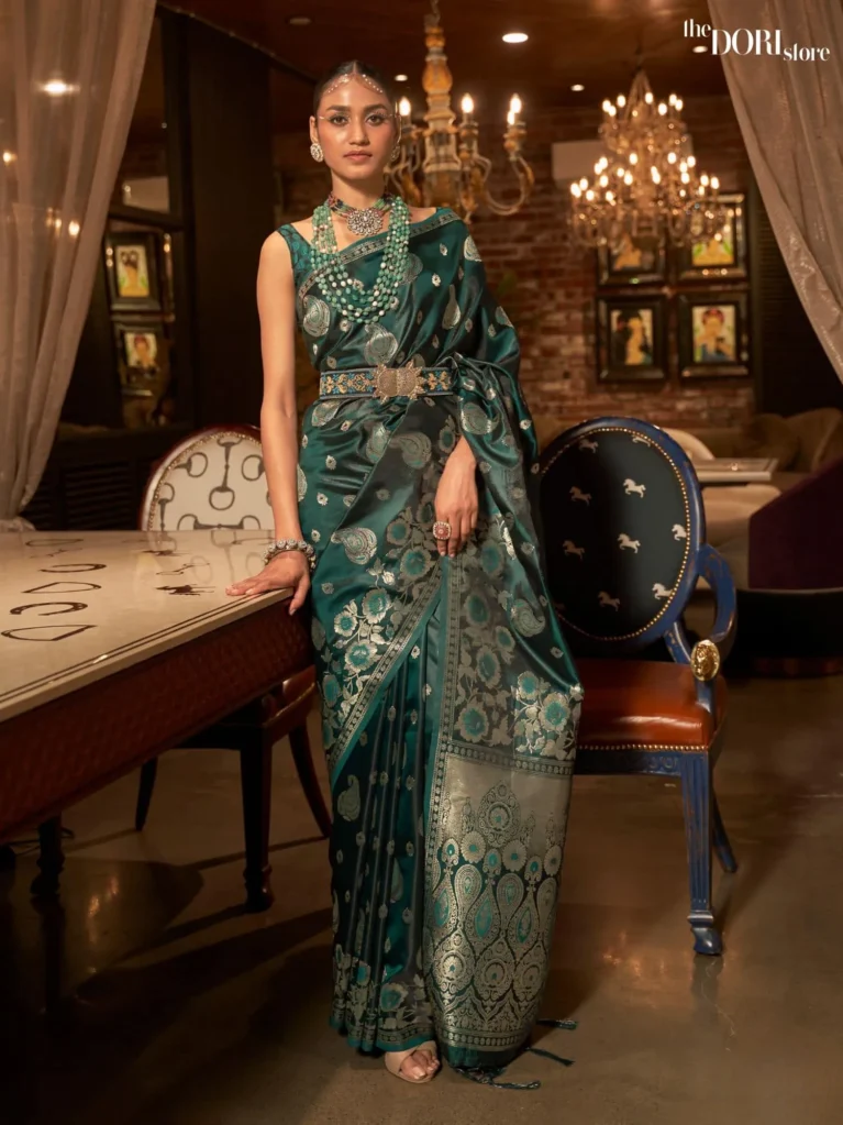 Royal Green Designer Banarasi Satin Silk Saree - party wear saree
