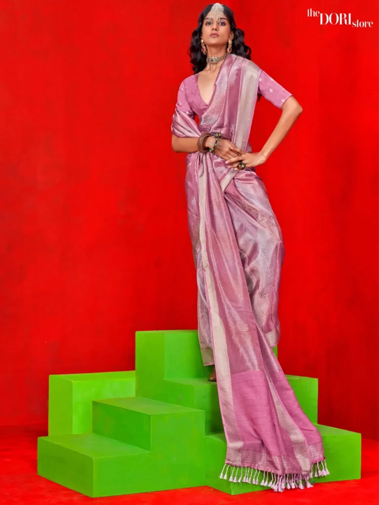 Mauve Pink Woven Banarasi Viscose Zari Silk Saree - party wear saree