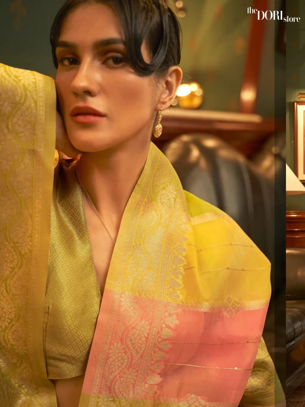 Beautiful Light Green Multicolor Organza Silk Saree - Image 2