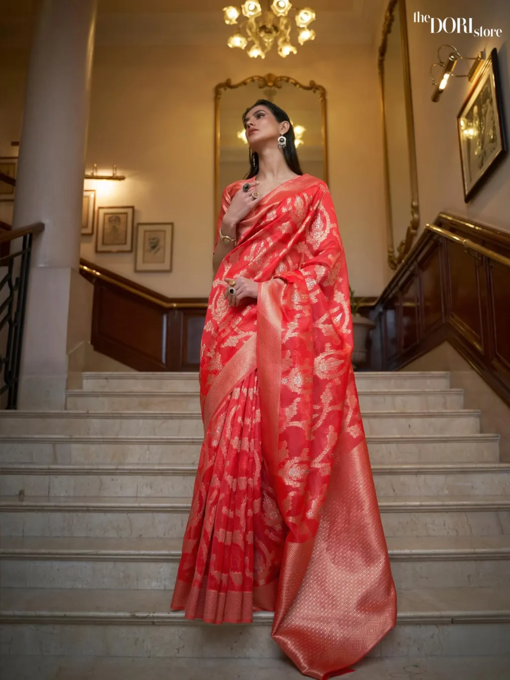 Princess Red Designer Dual Tone Organza Silk Saree - party wear saree