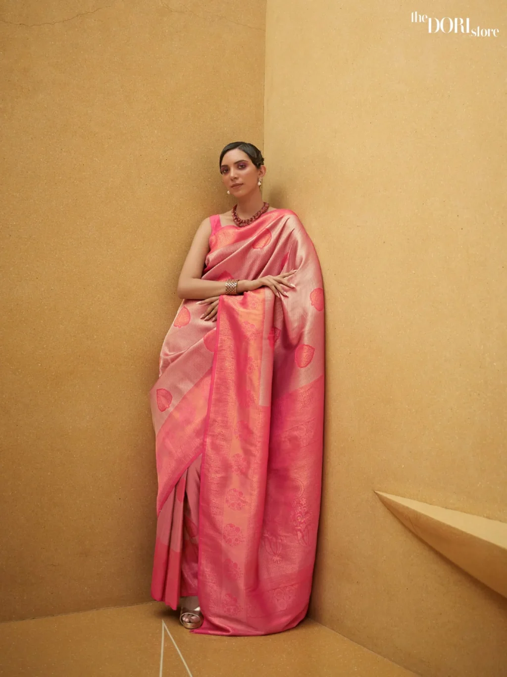 Royal Peach Pink Handloom Banarasi Silk Saree - party wear saree