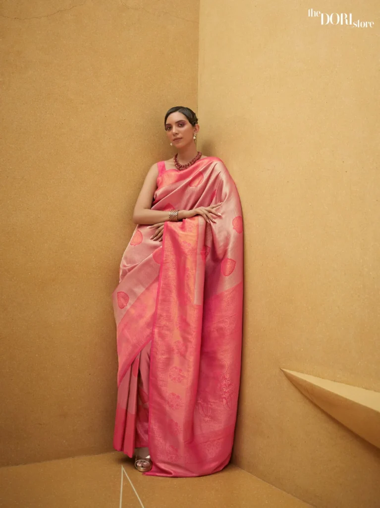 Royal Peach Pink Handloom Banarasi Silk Saree - party wear saree
