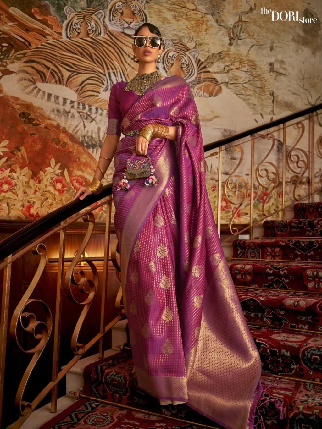 Royal Purple Tone Woven Kanjeevaram Silk Saree - party wear saree