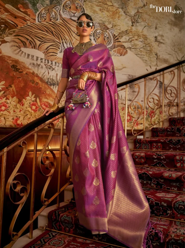 Royal Purple Tone Woven Kanjeevaram Silk Saree - party wear saree