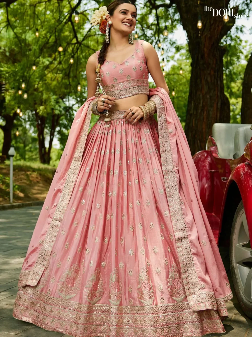 Pink Chiffon Sequinse embroidery Semi-Stitched Lehenga choli - Image 4