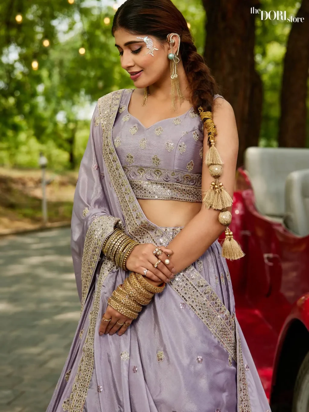 Mauve Chiffon Sequinse embroidery Semi-Stitched Lehenga choli - Image 3