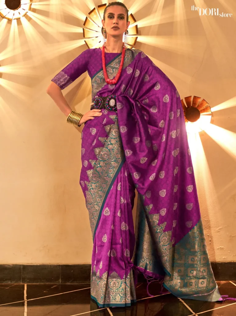 Royal Purple Banarasi Handloom Partywear Silk Saree - party wear saree
