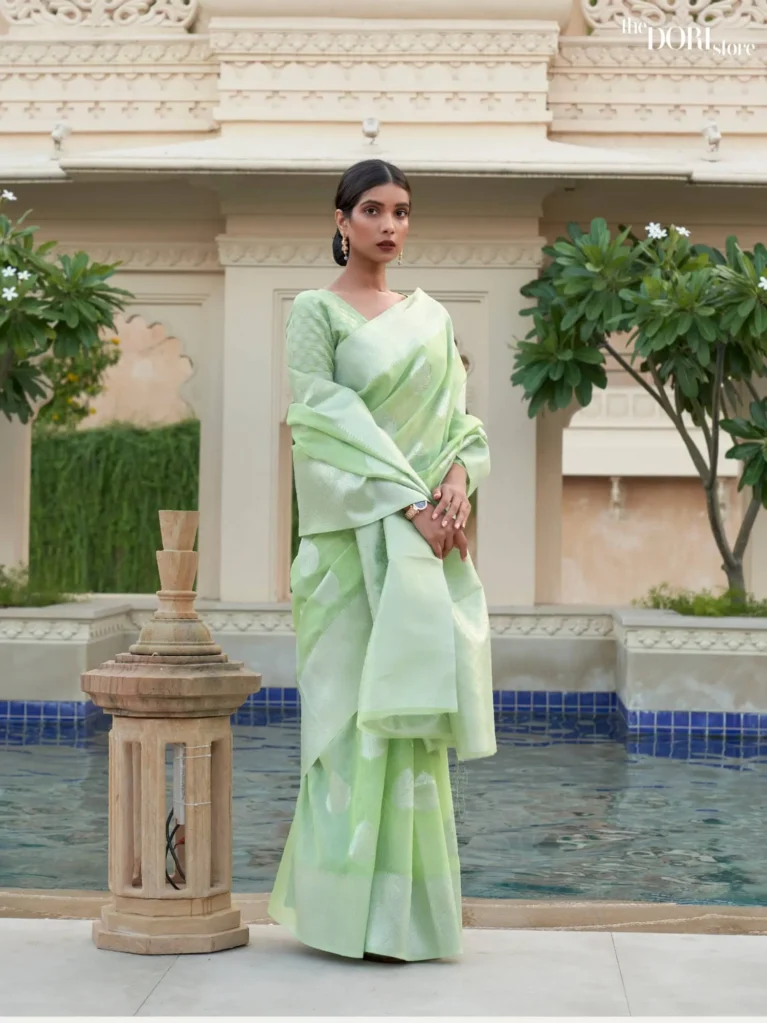 Light Green Pure Linen saree Weaving Saree - party wear saree