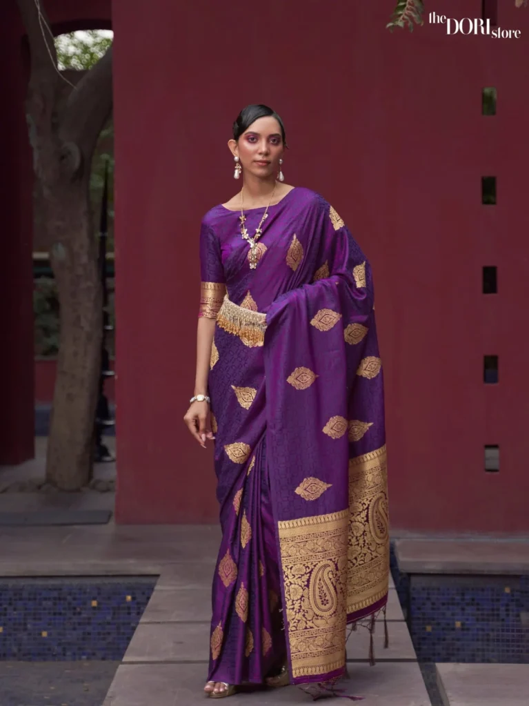 Exclusive Jamun Purple Satin Sillk Banarasi Saree - party wear saree