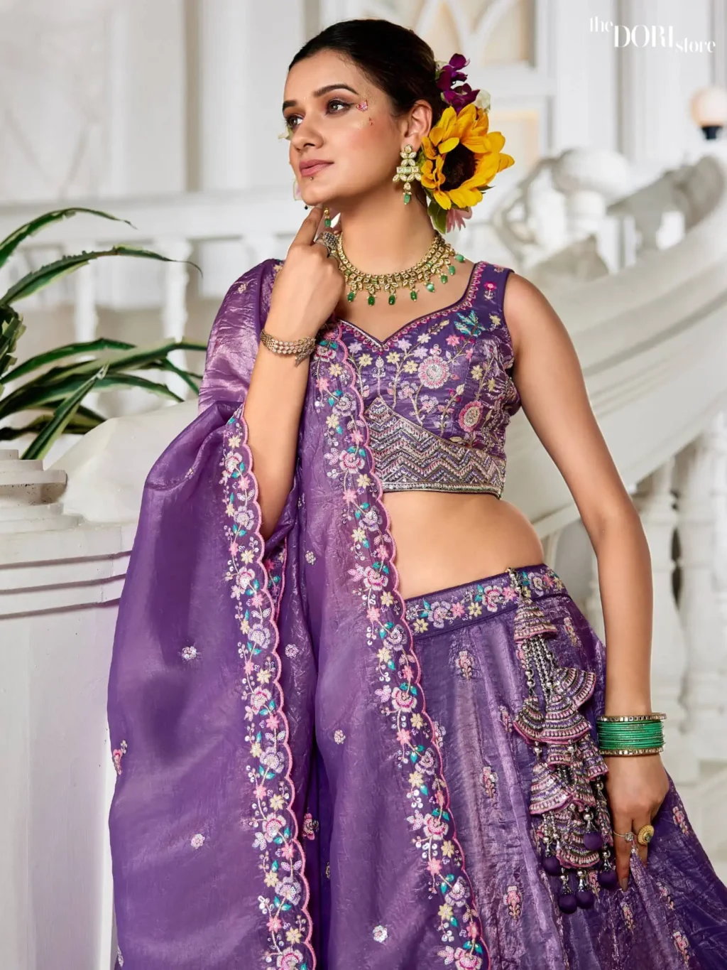 Royal Purple Tissue Sequinse embroidery Semi-Stitched Lehenga choli - Image 3