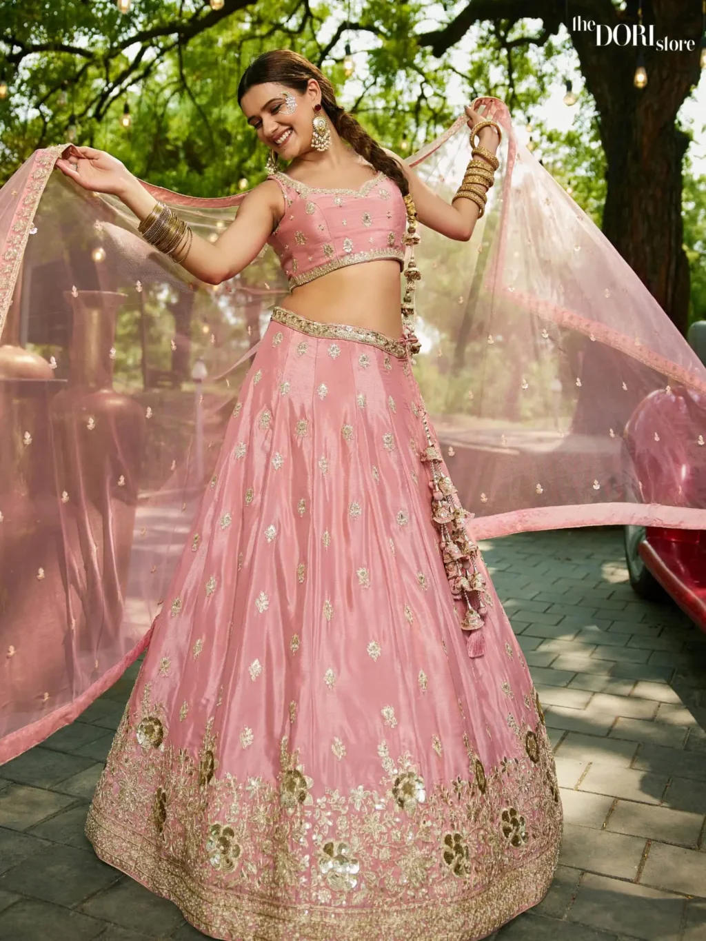 Pink Chinnon Sequinse embroidery Semi-Stitched Lehenga choli - Image 3