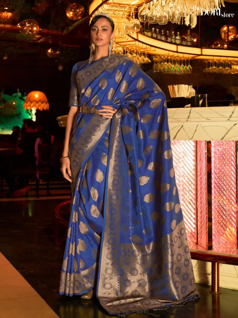 Luxe Blue Partywear Banarasi Silk Saree - party wear saree