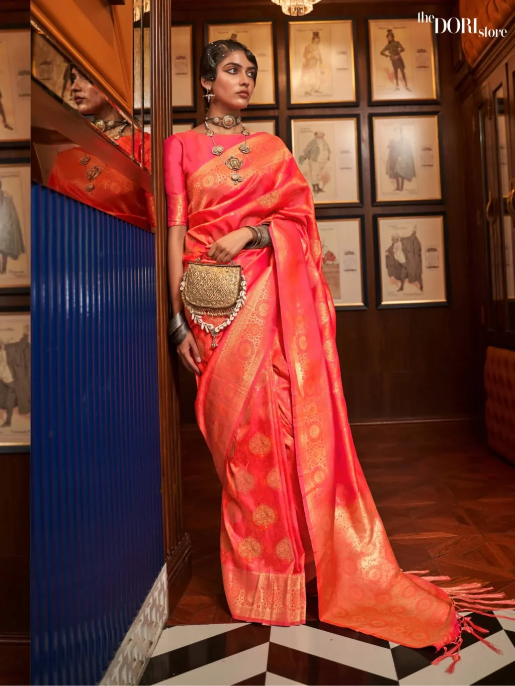Orange Peach Designer Banarasi Silk Saree - party wear saree