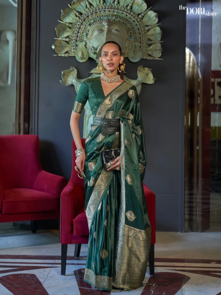 Royal Dark Green Banarasi Satin Woven Silk Saree - party wear saree