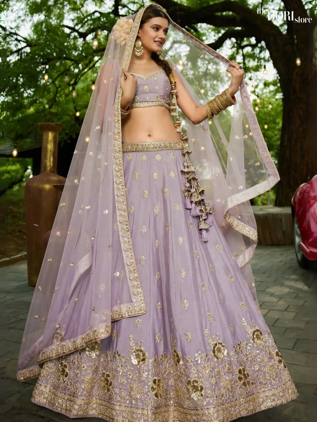Mauve Chinnon Sequinse embroidery Semi-Stitched Lehenga choli - Image 3