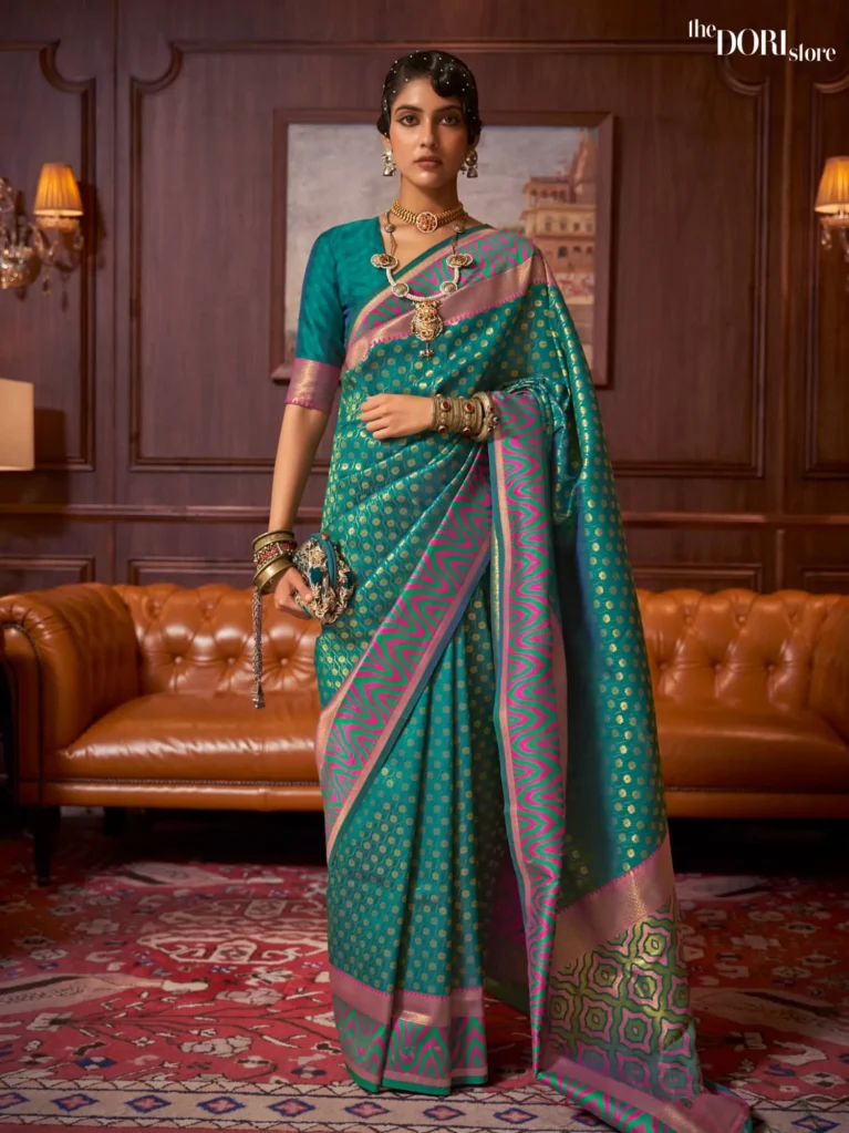 Teal Green Partywear Banarasi Silk Saree - party wear saree