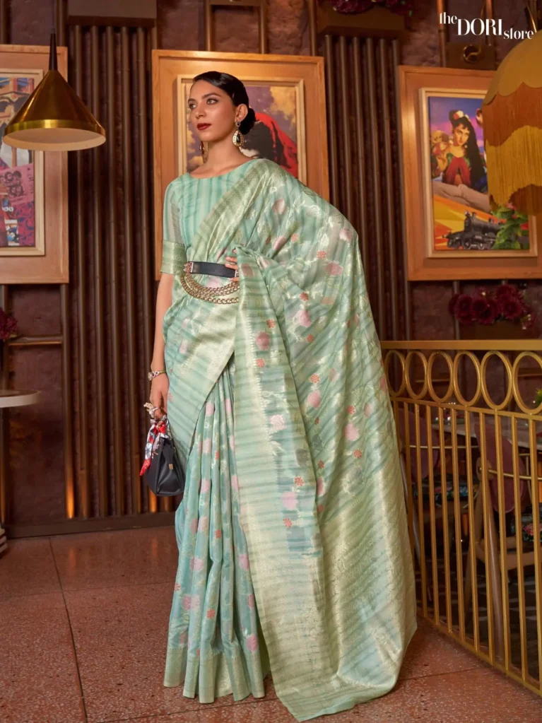 Light Mint Green Handloom Linen Saree - party wear saree