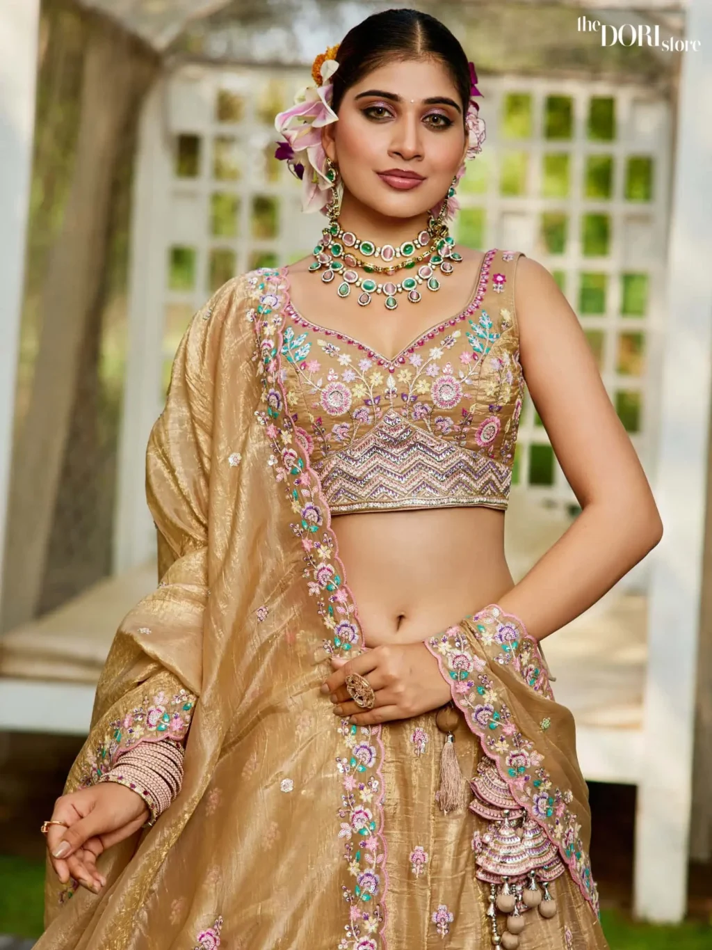 Mustard Yellow Tissue Sequinse embroidery Semi-Stitched Lehenga choli - Image 4
