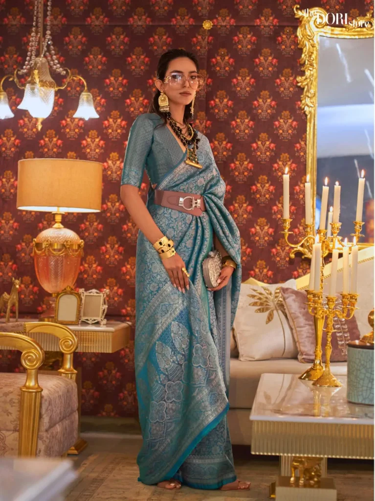 Royal Blue Dual Tone Zari Handloom Woven Silk Saree - party wear saree