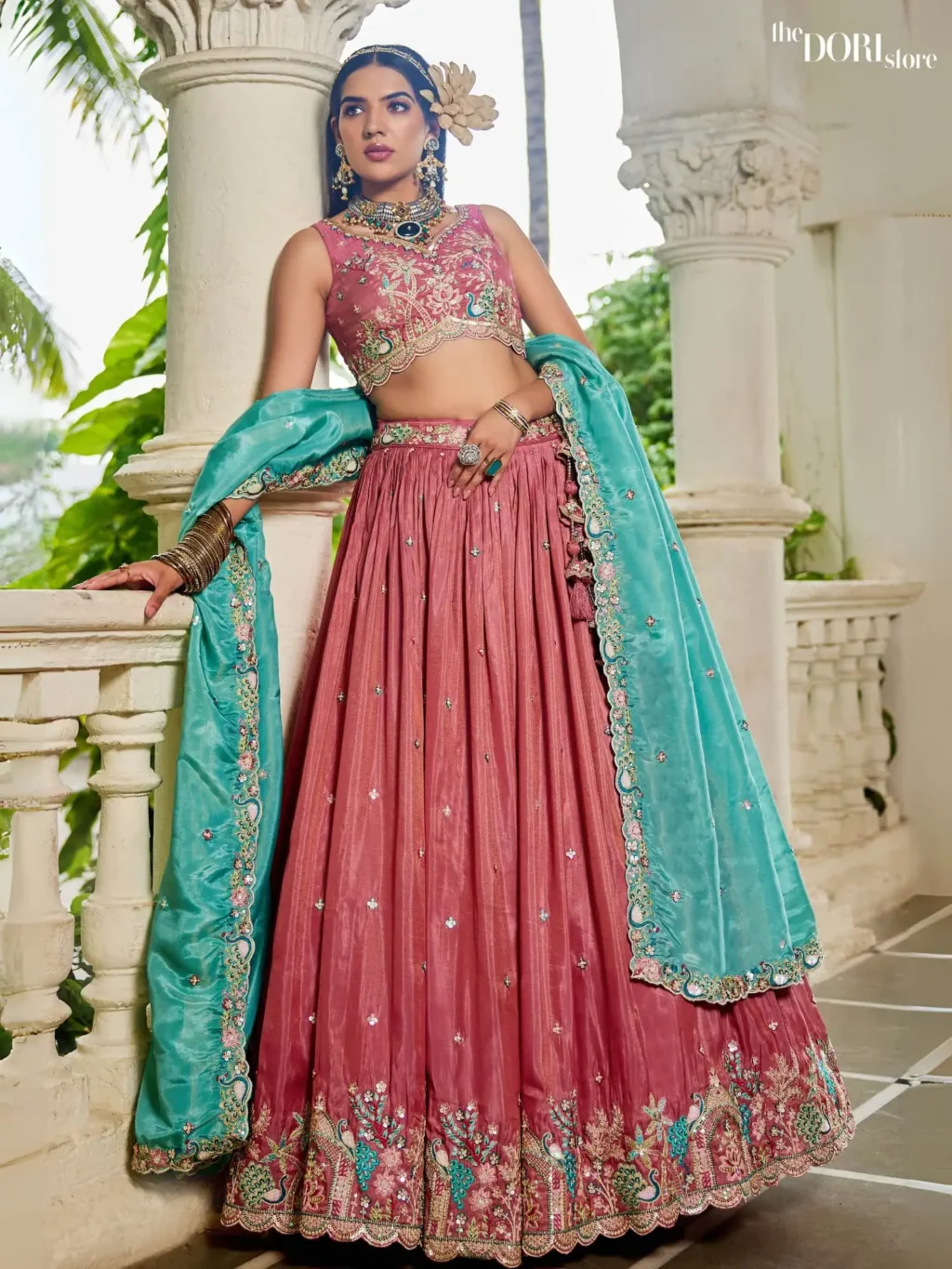 Pink Satin Sequinse embroidery Semi-Stitched Lehenga choli - Image 3