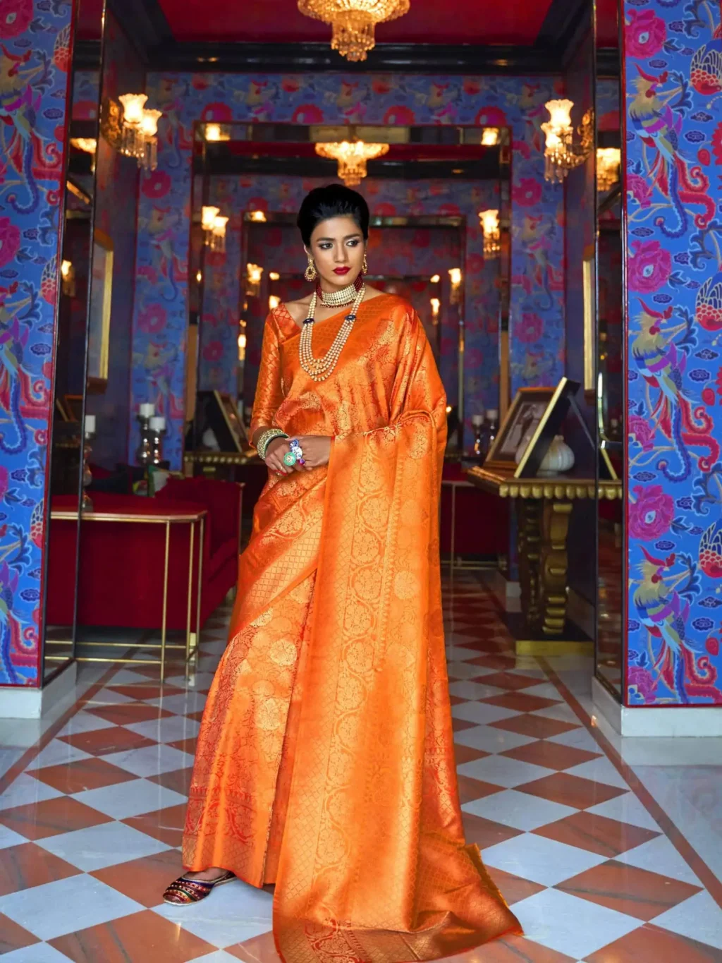 Beautiful Fiery Glow Kanjeevaram Silk Saree - party wear saree