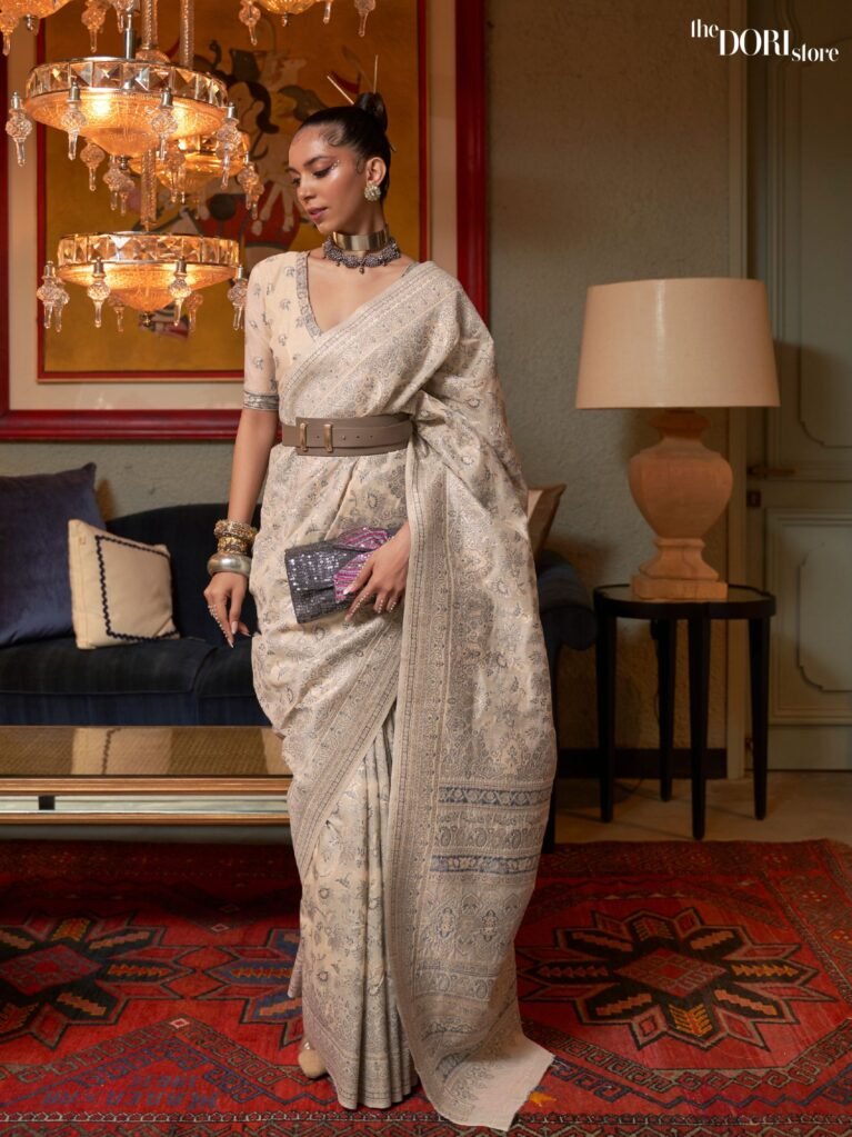 Elora Cream  Kashmiri Modal Handloom Silk Saree - party wear saree