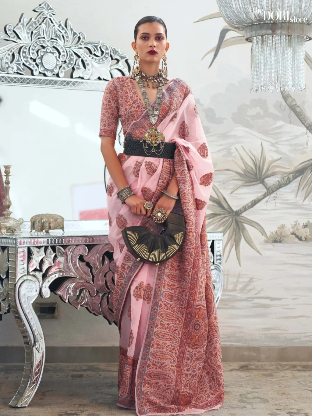 Lotus Pink Modal Kashmiri Handloom Silk Saree - party wear saree