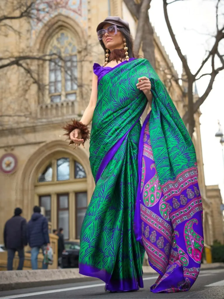 Spring Green Printed Crepe Soft Silk Saree - party wear saree