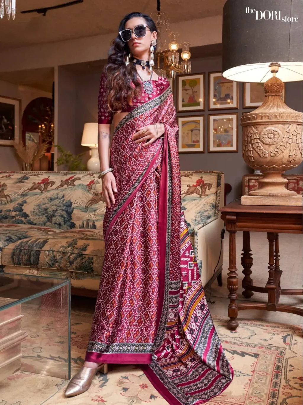 Beetroot Red Patola Printed Crepe Silk Saree - party wear saree