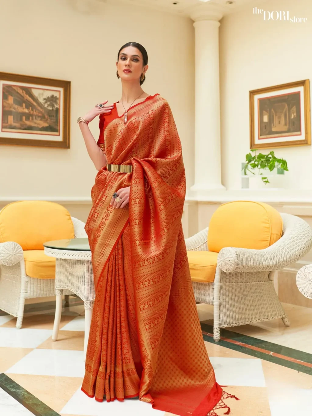 Queen Red Partywear Kanjeevaram Silk Saree - party wear saree