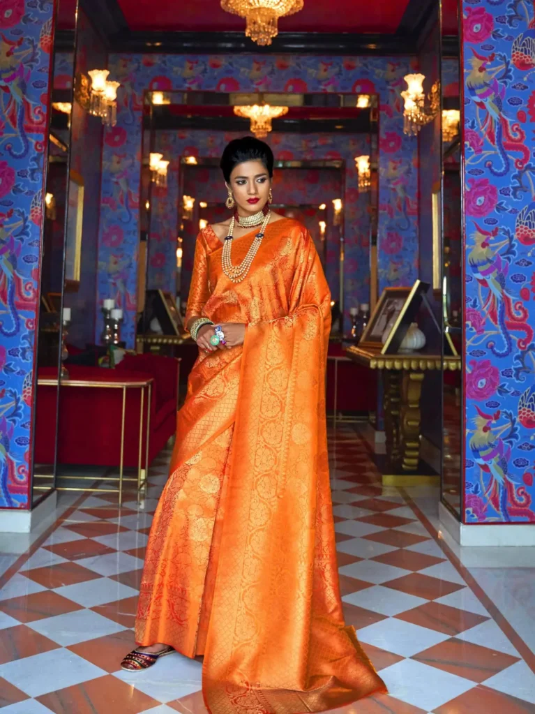 Beautiful Fiery Glow Kanjeevaram Silk Saree - party wear saree