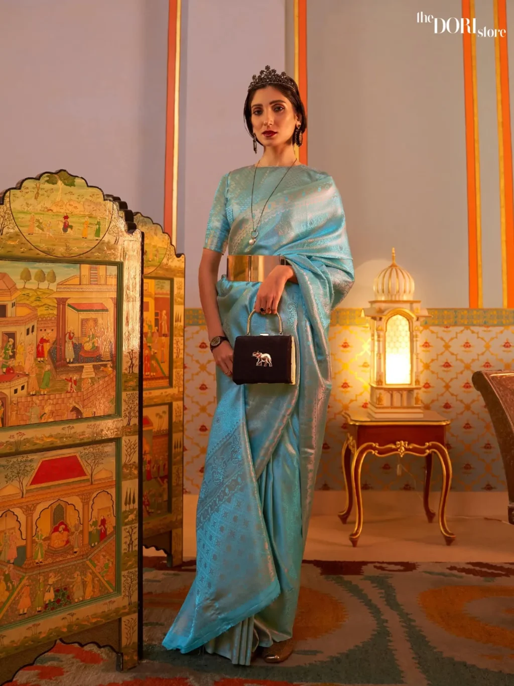 Royal Light Blue Designer Kanjeevaram Silk Saree - party wear saree
