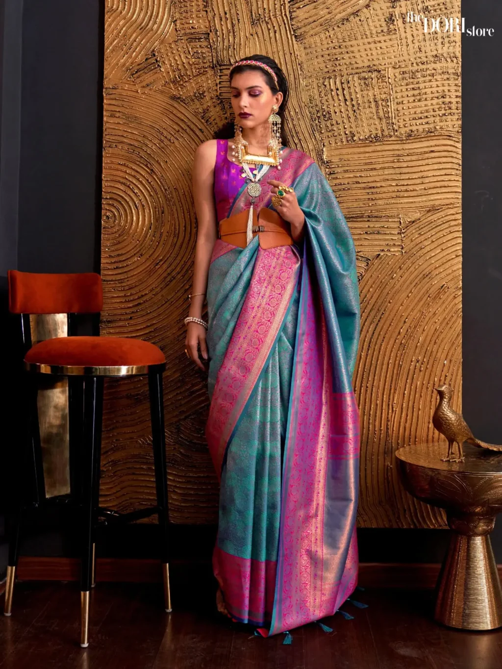 Beautiful Purplish Blue Kanjeevaram Handloom Silk Saree - party wear saree