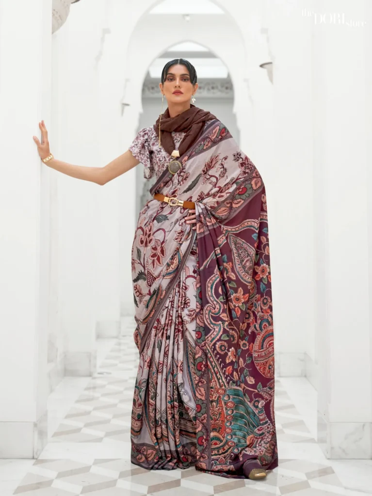 Brownish Grey Festive Pure Soft Crepe Silk Saree - party wear saree