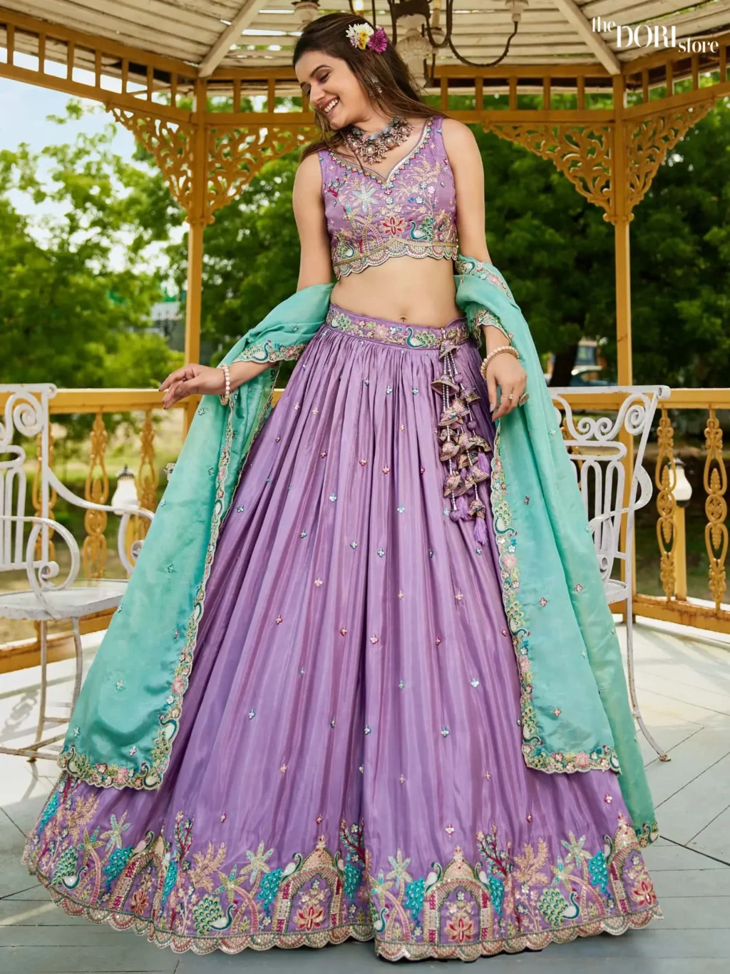Lavender Purple Satin Sequinse embroidery Semi-Stitched Lehenga choli - Image 3